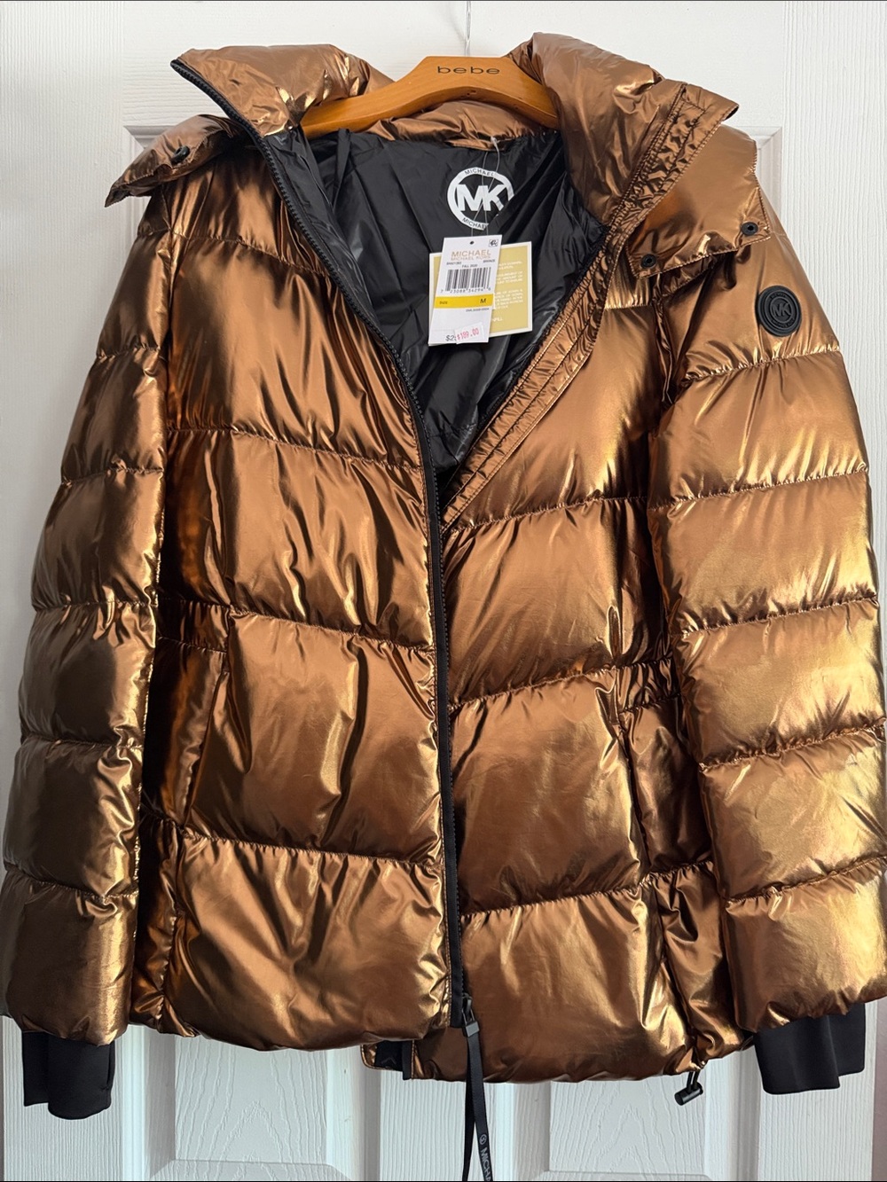 Michael Kors Metallic Copper-Bronze Puffer Coat